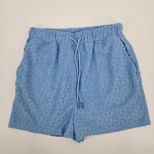 Textured Terry Cloth 7 For All Man Kind Blue Drawstring Shorts Size:Small
